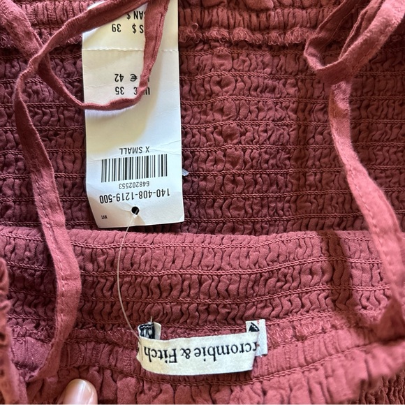 Abercrombie Tank Top Women XS Crop Smocked Ivory Cami Tube Tie Dusty Red Pink - Picture 3 of 5